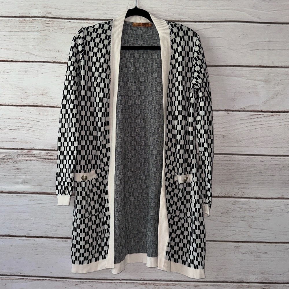 Belldini Black and White Checkered Cardigan